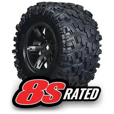 TRA7772X Traxxas Tires & wheels, assembled, glued (X-Maxx black wheels, Maxx AT tires, foam inserts) (left & right) (2) 8S Rated