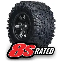 TRA7772X Traxxas Tires & wheels, assembled, glued (X-Maxx black wheels, Maxx AT tires, foam inserts) (left & right) (2) 8S Rated