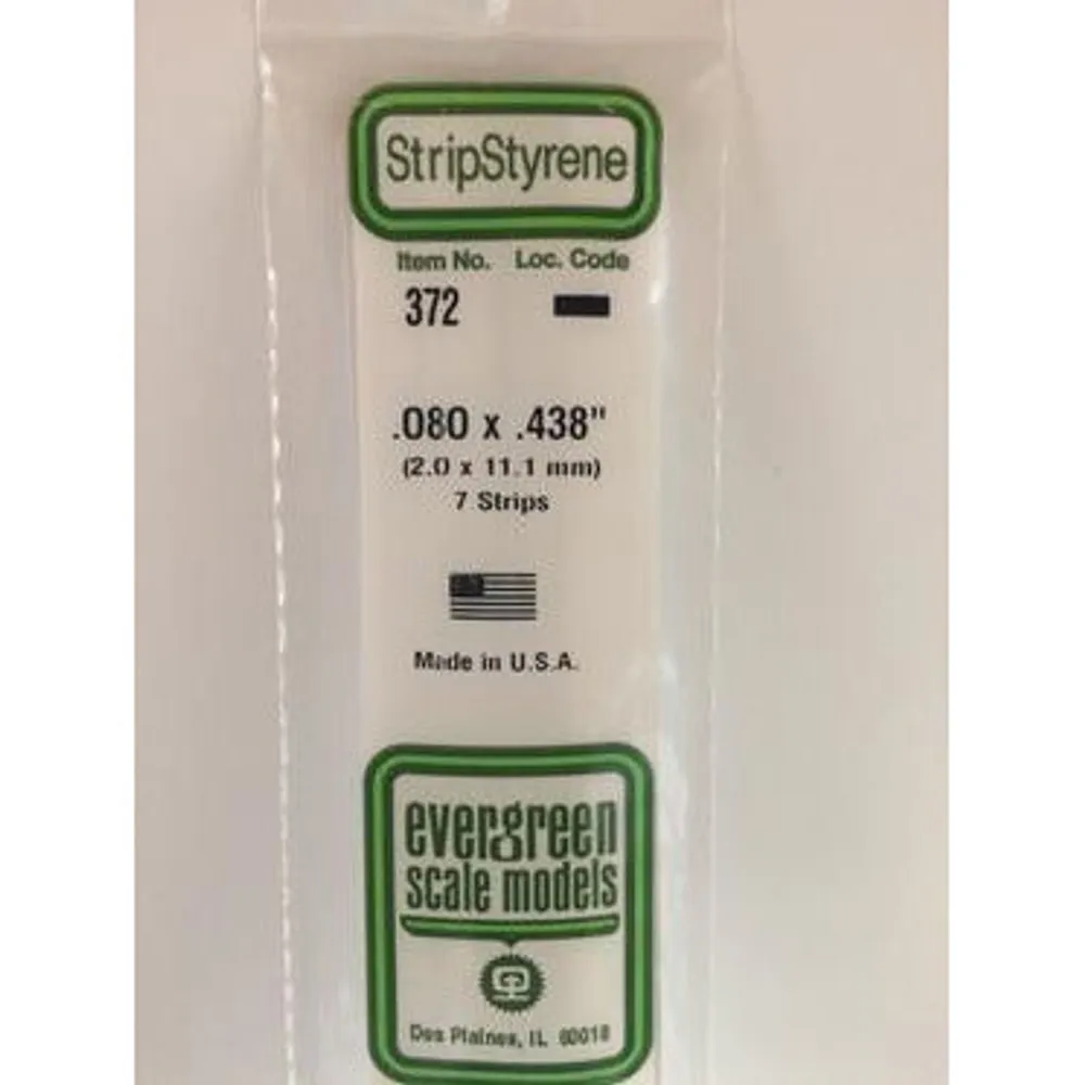 Evergreen #372 Styrene Strips: Dimensional 7 pack 0.080" (2.0mm) x 0.438" (11.1mm) x 24" (60cm)