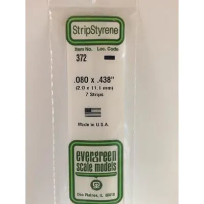Evergreen #372 Styrene Strips: Dimensional 7 pack 0.080" (2.0mm) x 0.438" (11.1mm) x 24" (60cm)