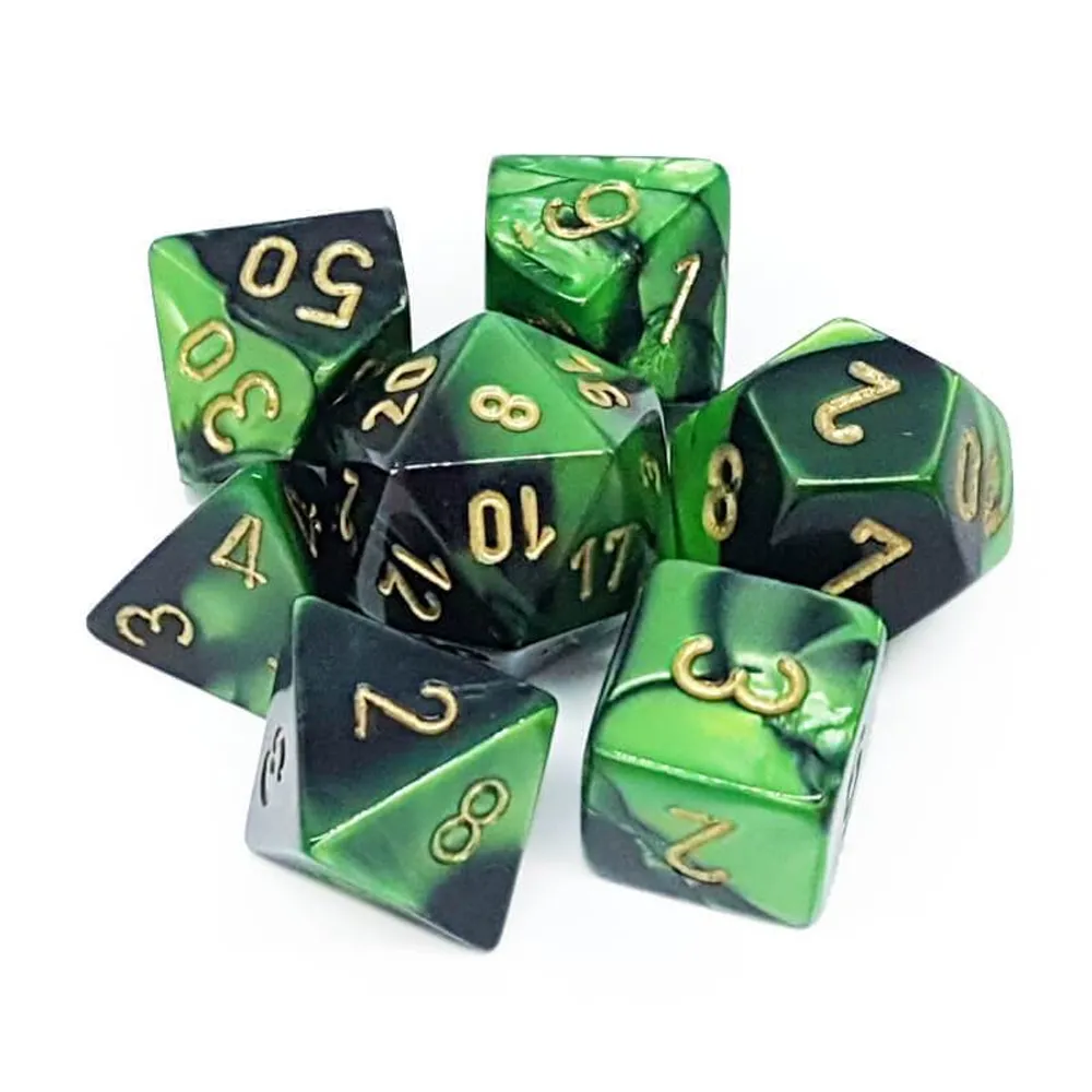 Chessex Gemini 7-Die Set Black-Green/Gold CHX26439