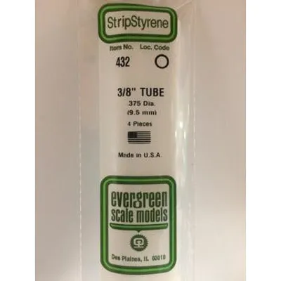 Evergreen #432 Styrene Tubes: Round 3/8" 4 pack 0.375" (9.5mm) OD x 24" (60cm)