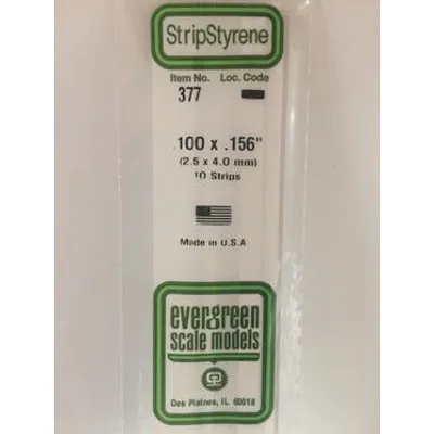 Evergreen #377 Styrene Strips: Dimensional 10 pack 0.100" (2.5mm) x 0.156" (4.0mm) x 24" (60cm)