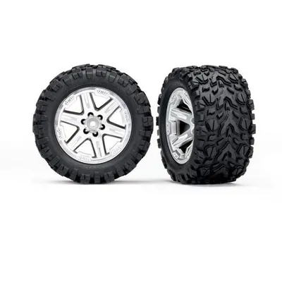 TRA6773R Tires & wheels, assembled, glued (2.8') (RXT satin chrome wheels, Talon Extreme tires, foam inserts) (2) (TSM rated)