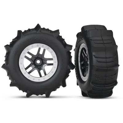 Traxxas Tires & Wheels, Satin Chrome Beadlock Style Wheels, Paddle Tires - TRA5891