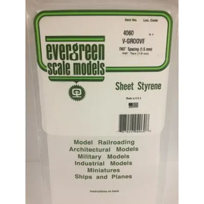 Evergreen #4060 Styrene Siding: 0.040" V-Groove 0.060" (1.5mm) Spacing 6" x 12"
