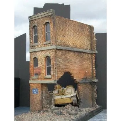 Ruined Small 3-Story Brick Apartment Building (8.5:X4.5"X12") 1/35 by Diorama Plus