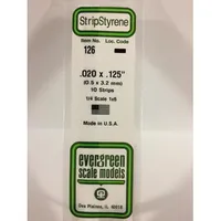 Evergreen #126 Styrene Strips: Dimensional 10 pack 0.020" (0.50mm) x 0.125" (3.2mm) x 14" (35cm)