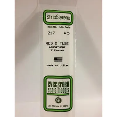 Evergreen #217 Rod & Styrene Tubes: 7 pack 14" (35mm)