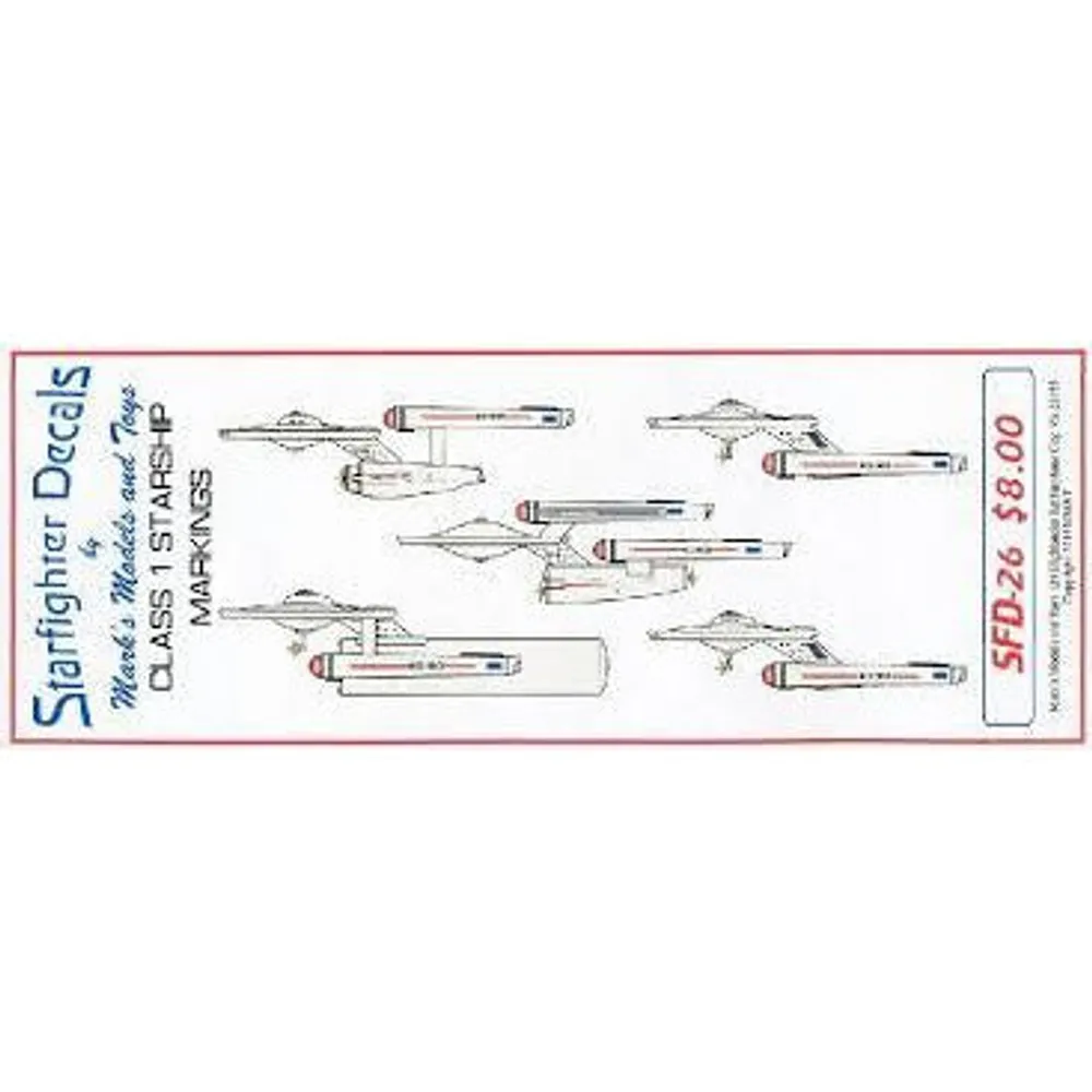 Star Trek Class 1 Starships decals for 5 ships