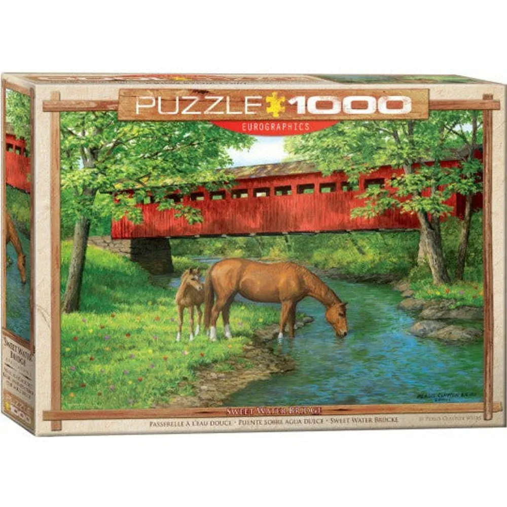 Eurographics Sweet Water Bridge (Covered Bridge w/Horses by Stream) Puzzle (1000pc)