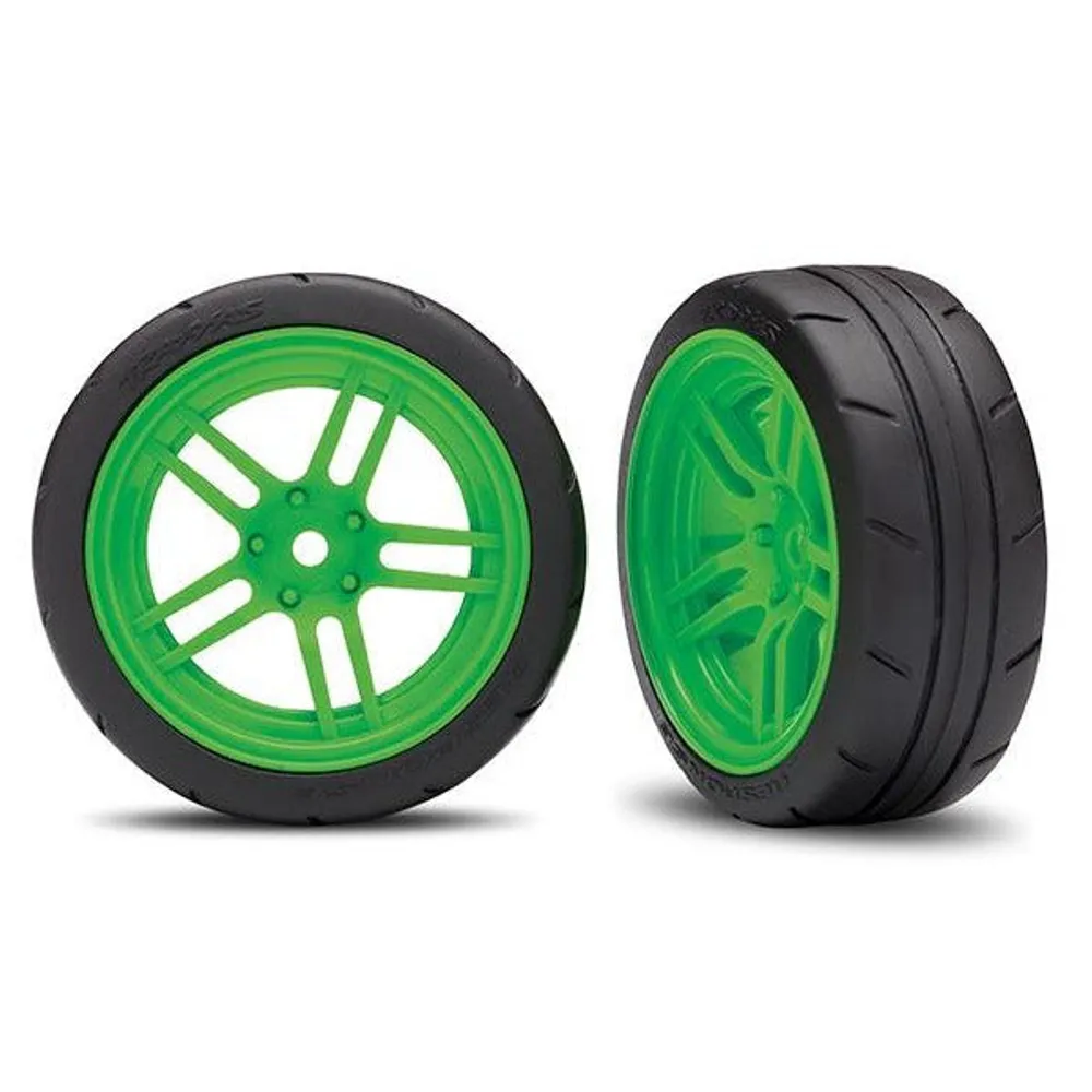 Traxxas Tires And Wheels, Assembled, Glued (Split-Spoke Green Wheels, 1.9") TRA8373G