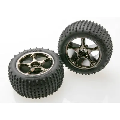 TRA2470A Tires & Wheels, Assembled (Tracer 2.2 Black Chrome Wheels, Alias 2.2 tires) (2) Bandit Rear, medium compound w/foam