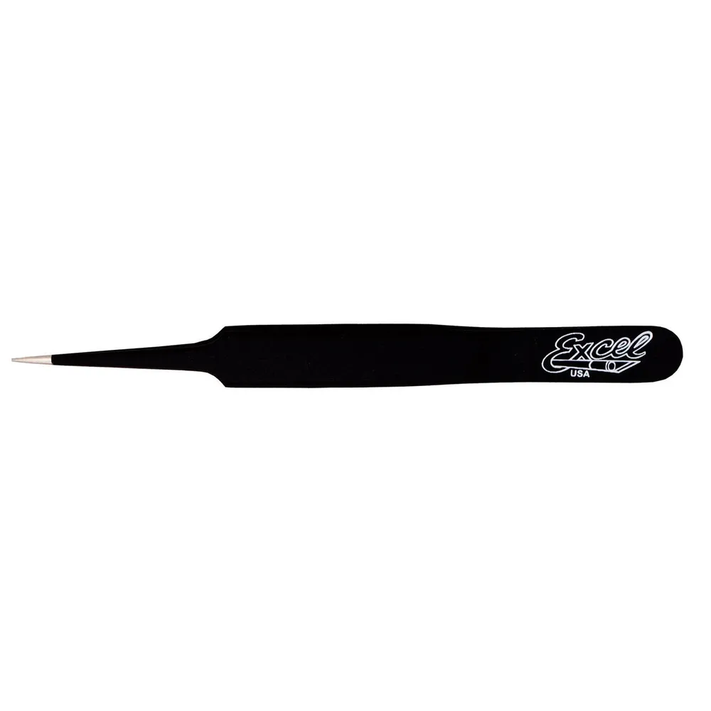 Excel Tweezer 4.5" Straight Pointed Black