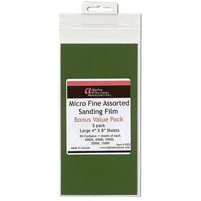 Alpha Abrasives Micro Fine Assorted Sanding Film 5pk 4x4" ALP202