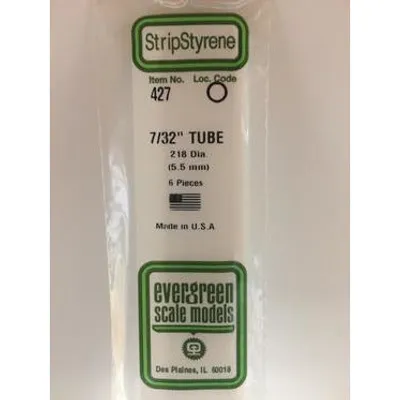 Evergreen #427 Styrene Tubes: Round 7/32" 6 pack 0.219" (5.5mm) OD x 24" (60cm)