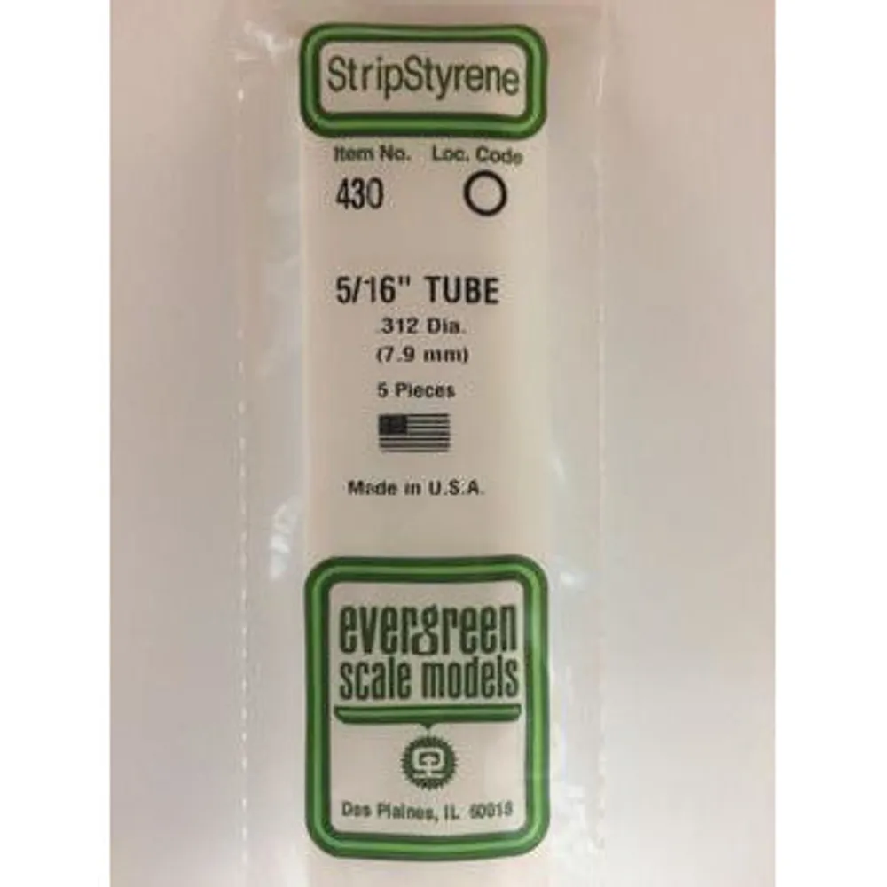 Evergreen #430 Styrene Tubes: Round 5/16" 5 pack 0.312" (7.1mm) OD x 24" (60cm)