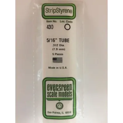 Evergreen #430 Styrene Tubes: Round 5/16" 5 pack 0.312" (7.1mm) OD x 24" (60cm)