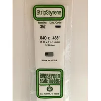 Evergreen #352 Styrene Strips: Dimensional 9 pack 0.040" (1.0mm) x 0.438" (11.1mm) X 24" (60cm)