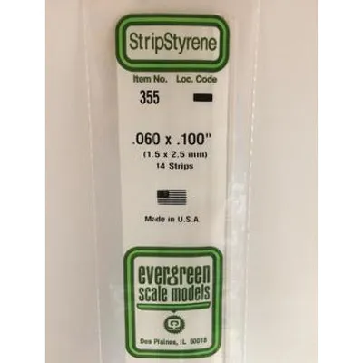 Evergreen #355 Styrene Strips: Dimensional 14 pack 0.060" (1.5mm) x 0.100" (2.5mm) x 24" (60cm)