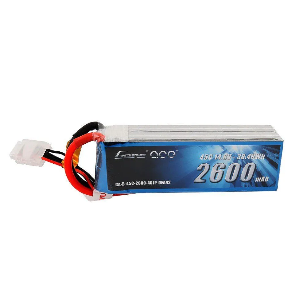 Gens Ace 2600mAh 4S 14.8V 45C Lipo Battery Pack with Deans Plug