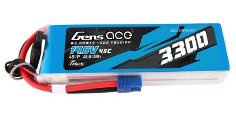 Gens Ace G-Tech Smart 4S LiPo Battery 45C (14.8V/3300mAh) w/EC3 Connector - GEA334S45E3GT