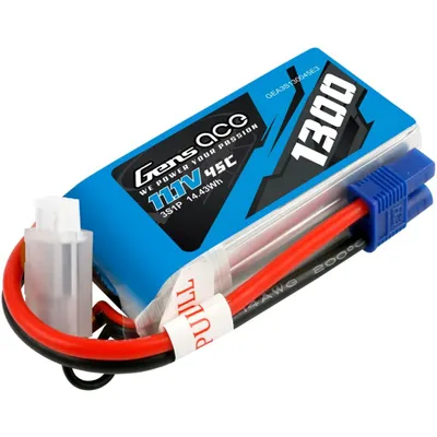 Gens Ace 1039 - 1300mAh 3S1P 11.1V 45C LiPo EC3 Plug Soft Case 72x35x21.5mm - GEA3S130045E3