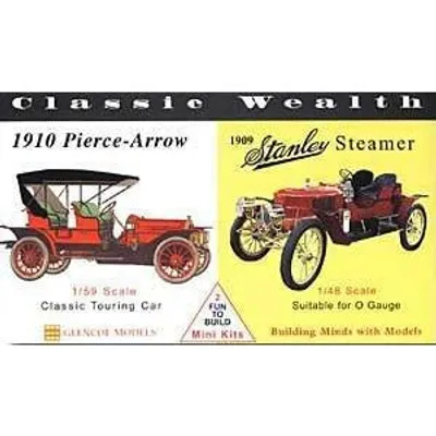 Classic Wealth: 1/59 1910 Pierce-Arrow Touring & 1/48 1909 Stanley Steamer Cars Model Car Kit #3609 by Glencoe Models