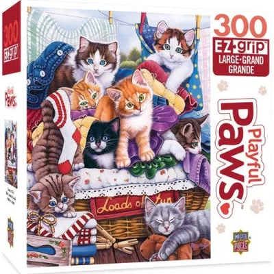 Master Pieces Playful Paws: Loads of Fun Kittens in Laundry Basket EzGrip Puzzle (300pc)