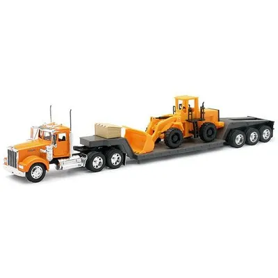 NewRay 1/32 1979 Kenworth W900 w/Lowboy Trailer & Front End Loader (Die Cast)