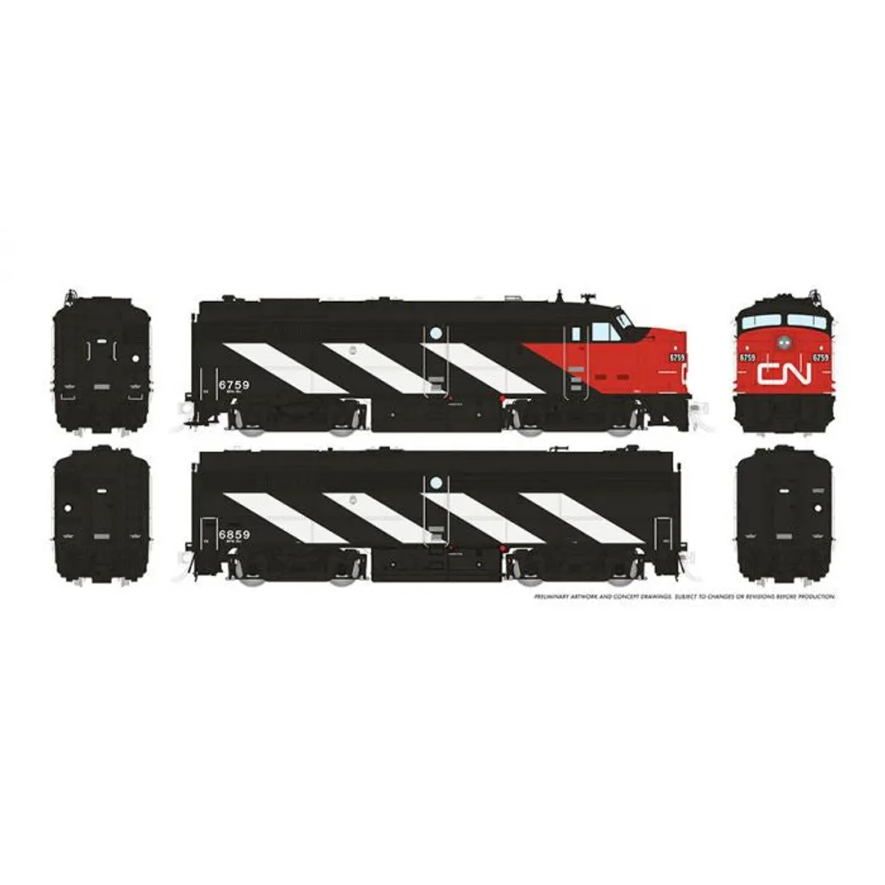 Rapido 21608 HO Scale MLW FPA-2u/FPB-2u Set, ESU Lok Sound DCC, Canadian National Wet Noodle CN 1961 Scheme, #6759 & 6859