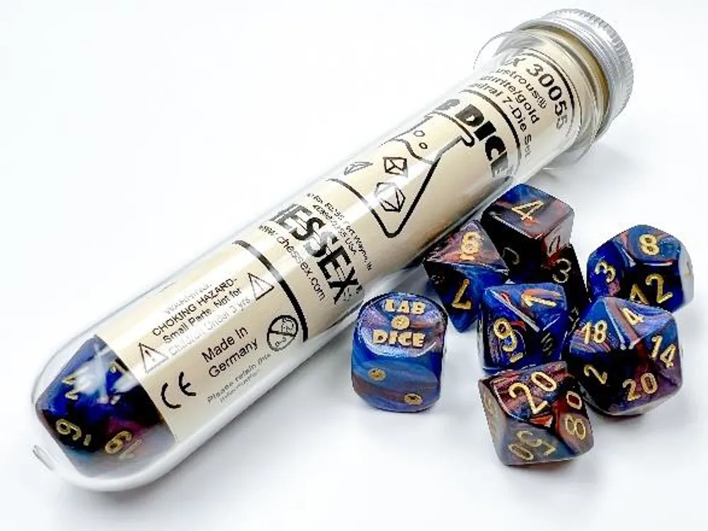 Chessex Lustrous 7-Die Set Azurite/Gold With Bonus Dice