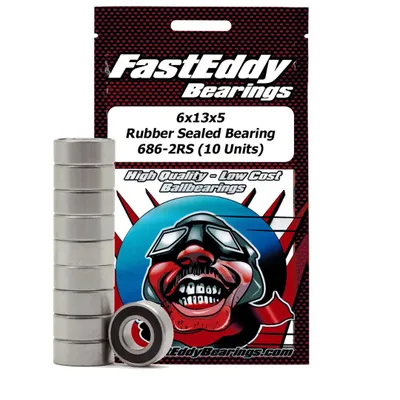Fast Eddy Rubber Sealed Bearings Pack (10): 6x13x5 TFE277 686-2RS