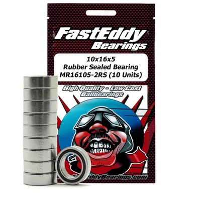 Fast Eddy Rubber Sealed Bearings Pack (10): 10x16x5 TFE281 MR16105-2RS