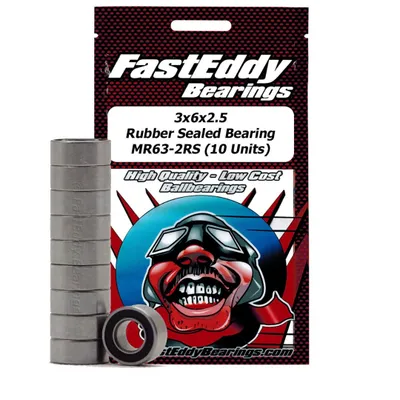 Fast Eddy Rubber Sealed Bearings (10): 3x6x2.5 TFE302 MR63-2RS