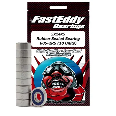 Fast Eddy Rubber Sealed Bearings Pack (10): 5x14x5 TFE310 605-2RS