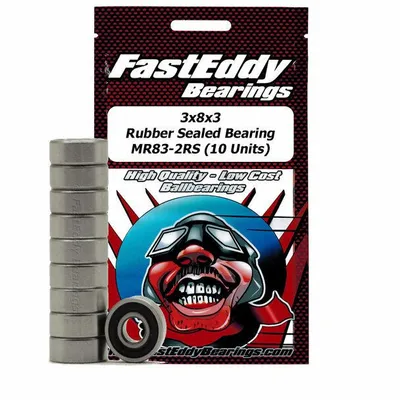 Fast Eddy Rubber Sealed Bearings Pack (10): 3x8x3 TFE395 MR83-2RS