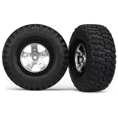 Traxxas Tires & wheels, assembled, glued (SCT satin chrome, black beadlock style wheels, BFGoodrich Mud-Terrain T/A KM2 tires, foam inserts) (4WD front/rear, 2WD rear) TRA5878