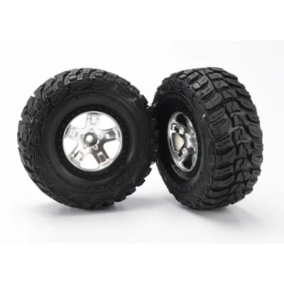 Traxxas Tires & wheels, assembled, glued (SCT Split satin chrome, black beadlock style wheels, Kumho Tires, Foam inserts) (2) 2WD Front TRA5882