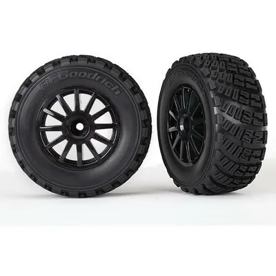 Tires & wheels, assembled, glued (black wheels, gravel pattern tires, foam inserts) (2) (TSM rated)TRA7473T