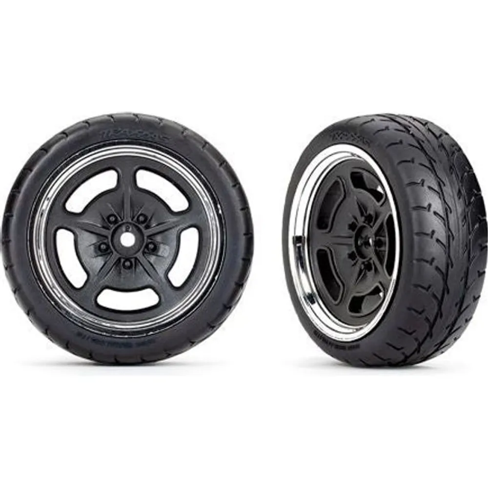 Tires/Wheels Assembled/Glued Black w/Chrome Wheels 1.9" Front (2) - TRA9372