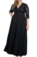 Women's Plus Paris Pleated Sequin Gown