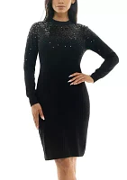 Sequin Mock Neck Sweater Dress