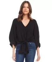 Women's Blouson Sleeve Tie Front Top