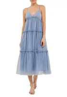 Tulle Contrast Midi Dress