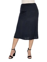 A Line Elastic Waist Knee Length Skirt