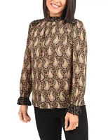 Long Sleeve Top Blouse with Mock Turtle-Neck