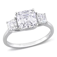 Lab Created White Moissanite 3-Stone Ring Sterling Silver