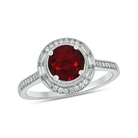 1/6 ct. t.w. Diamond and 1.0 Created Ruby Ring Streling Silver