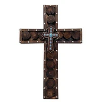 Studded Wood & Turquoise Cross Wall Décor